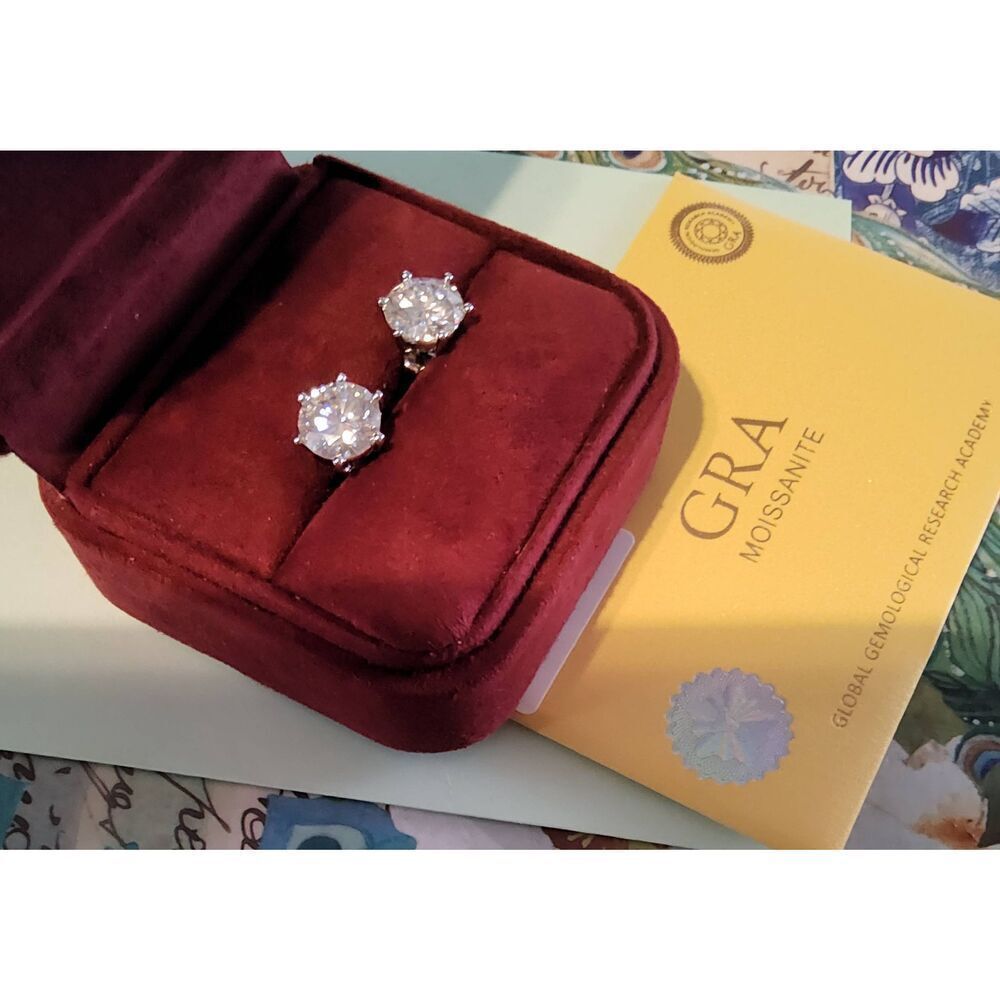 CERTIFIED Moissanite Diamond 3 Ct Round Stud Basket Set Earrings-Platinum/925SS